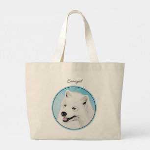 Samoyed Painting White Cute Original Pet Dog Art Large Tote Bag