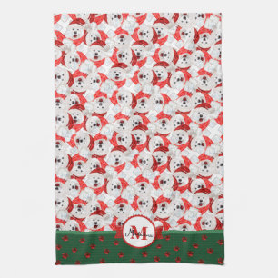 Samoyed Pattern Monogram Christmas Dog Tea Towel