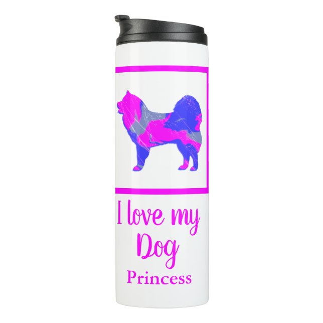 Samoyed Pet Dog Hot Pink & Blue Silhouette Thermal Tumbler (Rotated Right)