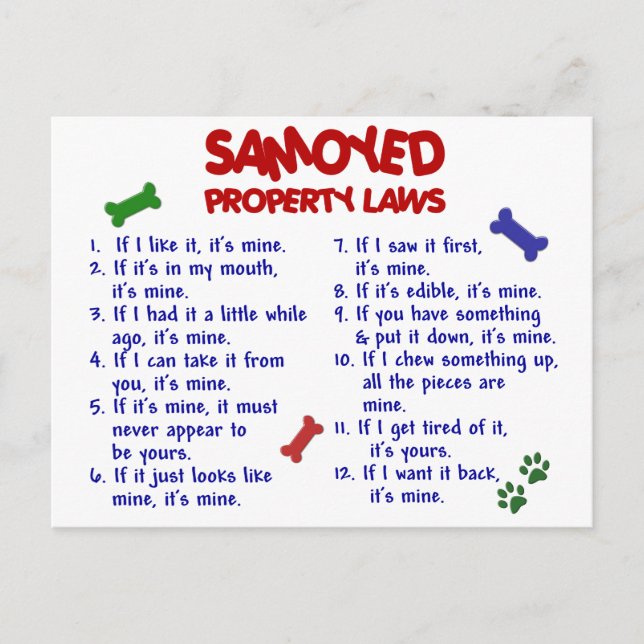 SAMOYED Property Laws 2 Postcard (Front)
