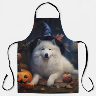 Samoyed Pumpkins Halloween Scary Apron