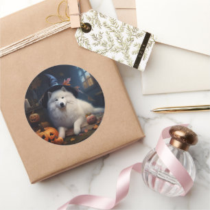 Samoyed Pumpkins Halloween Scary Classic Round Sticker