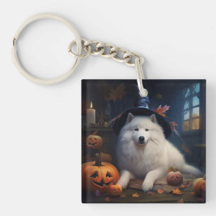 Samoyed Pumpkins Halloween Scary Key Ring