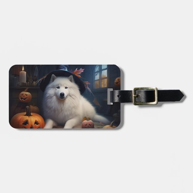 Samoyed Pumpkins Halloween Scary Luggage Tag (Front Horizontal)