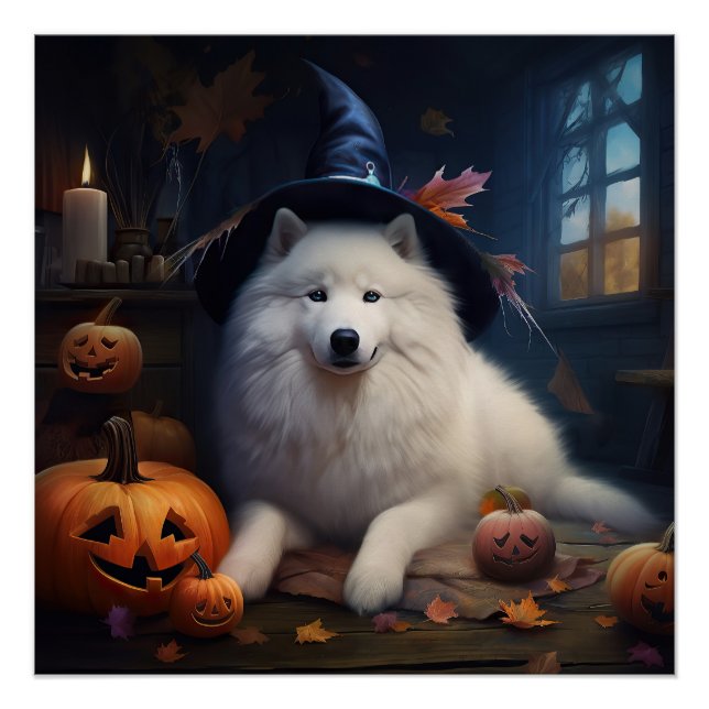 Samoyed Pumpkins Halloween Scary Poster (Front)