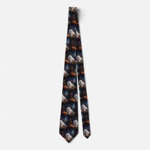 Samoyed Pumpkins Halloween Scary Tie