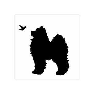 Samoyed Pup & Bird Stamp; 1" up Sq. Pad Sep. Rubber Stamp