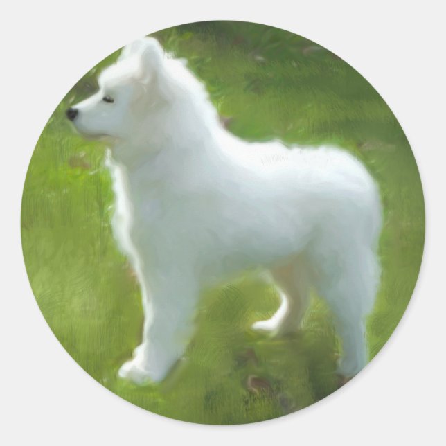 Samoyed Pup Sticker; Multiple Sizes Classic Round Sticker (Front)