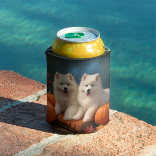 Samoyed Puppy Autumn Delight Pumpkin  Can Cooler