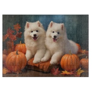 Samoyed Puppy Autumn Delight Pumpkin Cutting Board