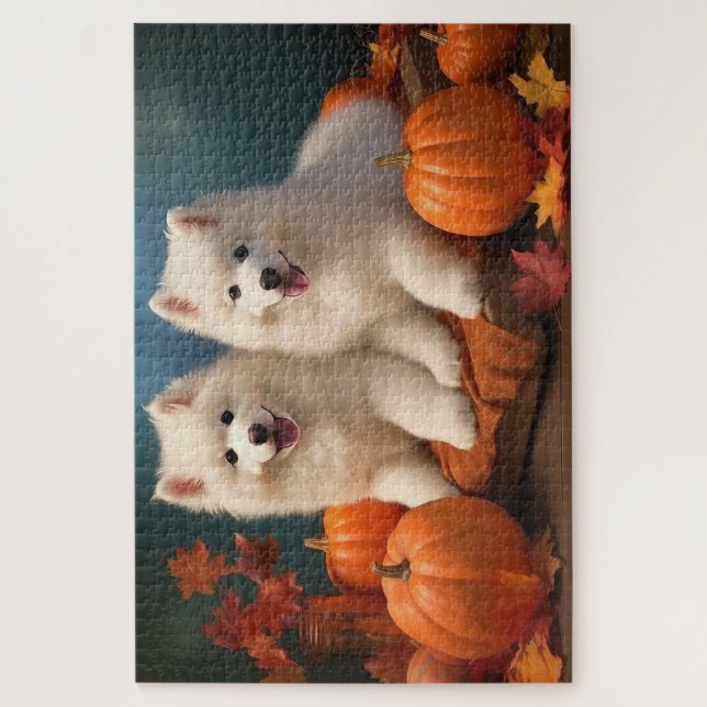 Samoyed Puppy Autumn Delight Pumpkin  Jigsaw Puzzle (Vertical)