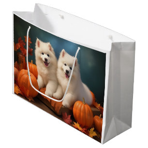 Samoyed Puppy Autumn Delight Pumpkin  Large Gift Bag