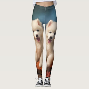 Samoyed Puppy Autumn Delight Pumpkin  Leggings