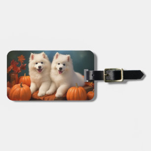 Samoyed Puppy Autumn Delight Pumpkin Luggage Tag