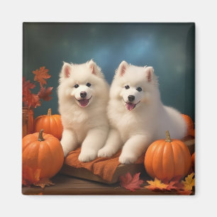 Samoyed Puppy Autumn Delight Pumpkin Magnet