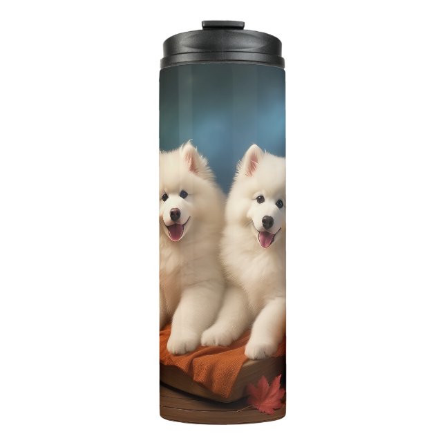 Samoyed Puppy Autumn Delight Pumpkin  Thermal Tumbler (Front)