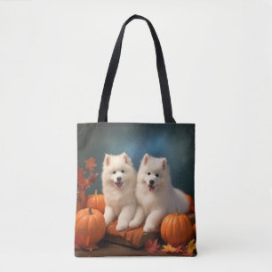 Samoyed Puppy Autumn Delight Pumpkin  Tote Bag