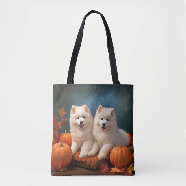 Samoyed Puppy Autumn Delight Pumpkin  Tote Bag (Front)