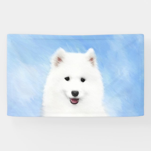 Samoyed Puppy Painting - Cute Original Dog Art Banner (Horizontal)