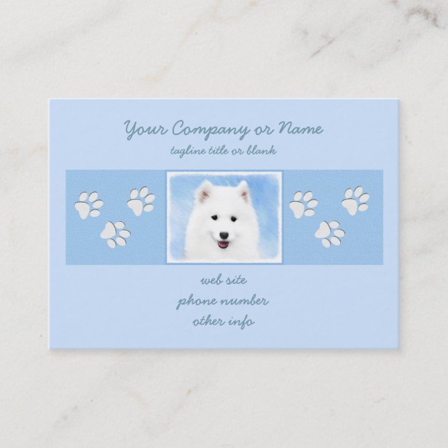 Samoyed Puppy Painting - Cute Original Dog Art Business Card (Front)