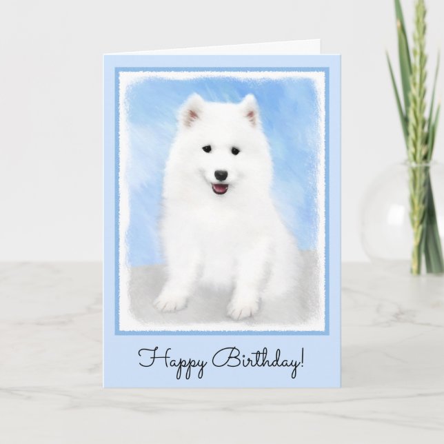 Samoyed Puppy Painting - Cute Original Dog Art Card (Front)