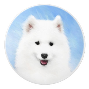 Samoyed Puppy Painting - Cute Original Dog Art Ceramic Knob