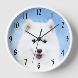Samoyed Puppy Painting - Cute Original Dog Art Clock