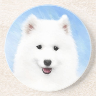 Samoyed Puppy Painting - Cute Original Dog Art Coaster