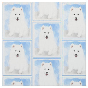 Samoyed Puppy Painting - Cute Original Dog Art Fabric