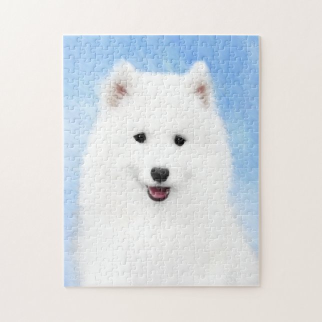 Samoyed Puppy Painting - Cute Original Dog Art Jigsaw Puzzle (Vertical)