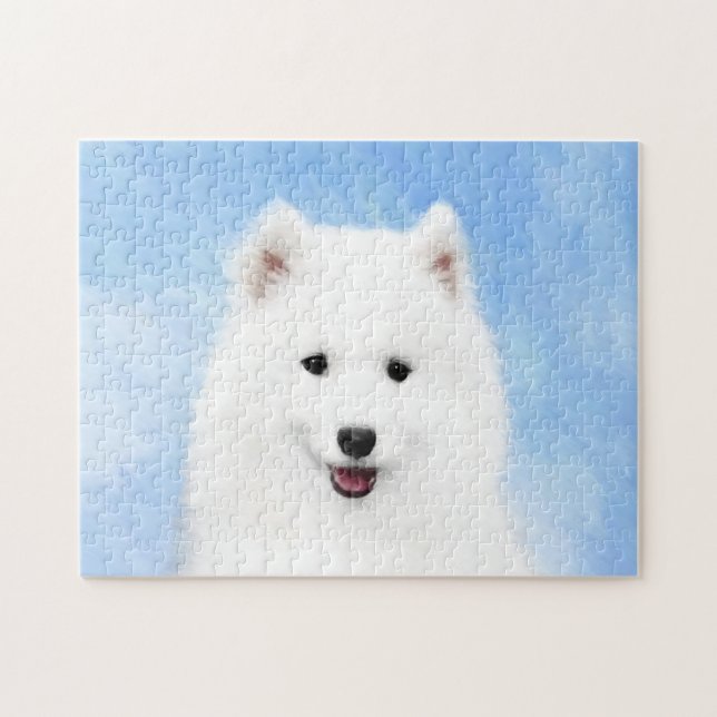 Samoyed Puppy Painting - Cute Original Dog Art Jigsaw Puzzle (Horizontal)