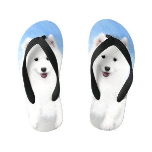 Samoyed Puppy Painting - Cute Original Dog Art Kid's Flip Flops