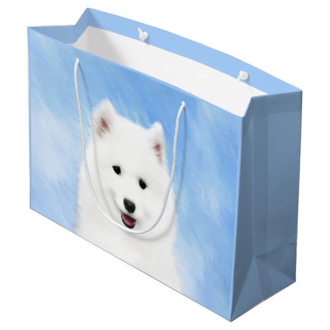 Samoyed Puppy Painting - Cute Original Dog Art Large Gift Bag (Back Angled)