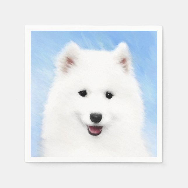 Samoyed Puppy Painting - Cute Original Dog Art Napkin (Front)
