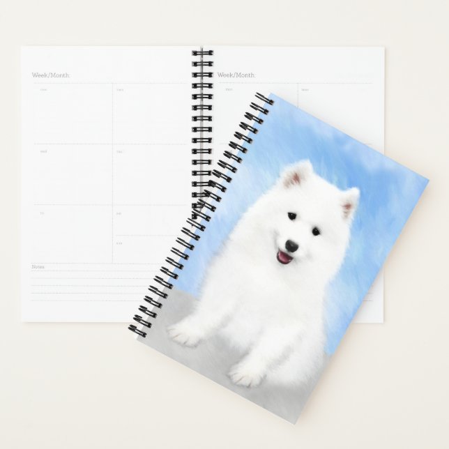 Samoyed Puppy Painting - Cute Original Dog Art Planner (Display)