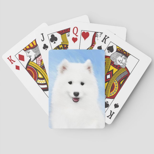 Samoyed Puppy Painting - Cute Original Dog Art Playing Cards (Back)