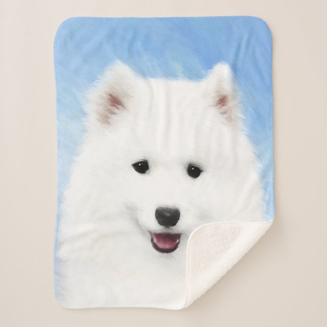 Samoyed Puppy Painting - Cute Original Dog Art Sherpa Blanket (Front)