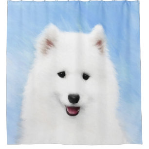 Samoyed Puppy Painting - Cute Original Dog Art Shower Curtain