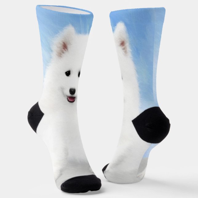 Samoyed Puppy Painting - Cute Original Dog Art Socks (Angled)