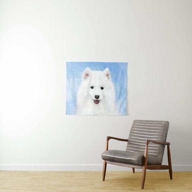 Samoyed Puppy Painting - Cute Original Dog Art Tapestry (In Situ (Horizontal))