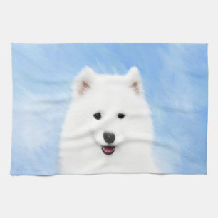 Samoyed Puppy Painting - Cute Original Dog Art Tea Towel