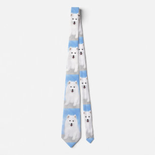 Samoyed Puppy Painting - Cute Original Dog Art Tie