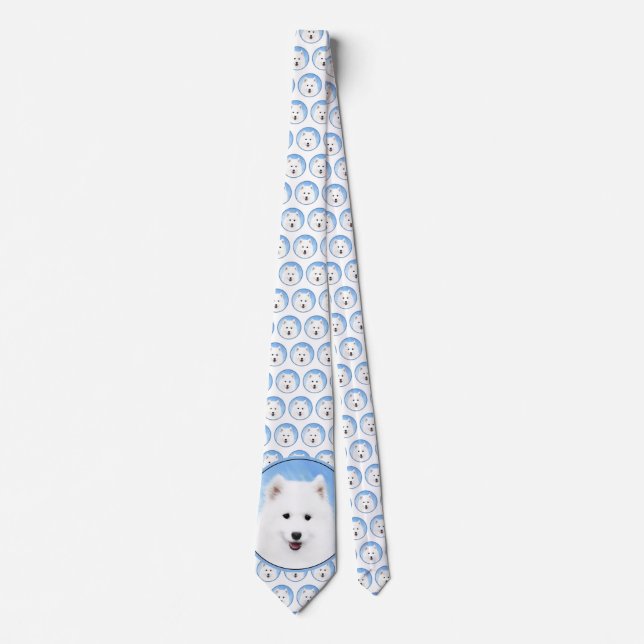 Samoyed Puppy Painting - Cute Original Dog Art Tie (Front)