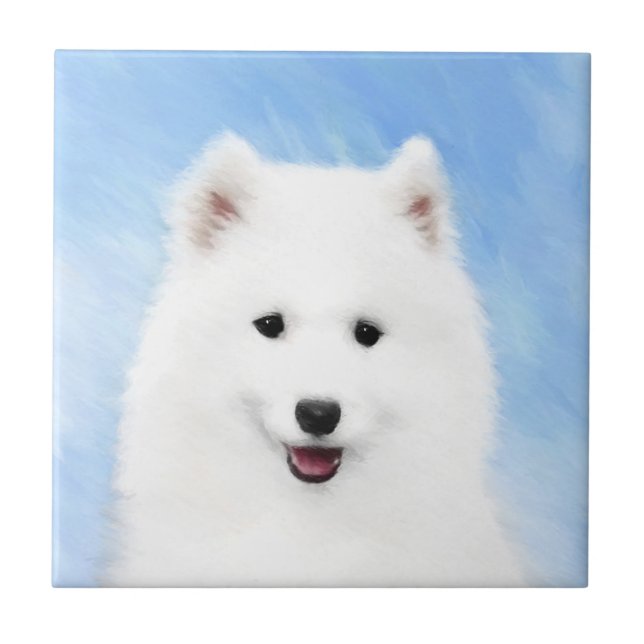 Samoyed Puppy Painting - Cute Original Dog Art Tile (Front)