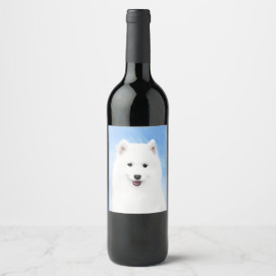 Samoyed Puppy Painting - Cute Original Dog Art Wine Label