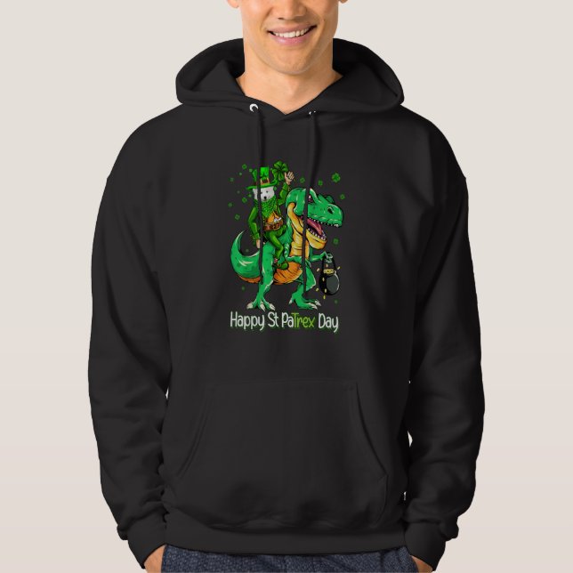 Samoyed Riding Dinosaur Patricks Day Shamrock Hoodie (Front)