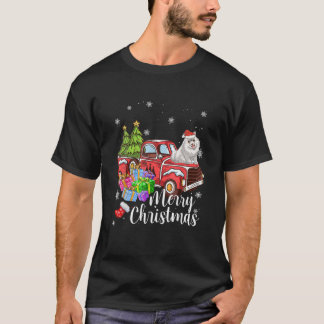 Samoyed Riding Red Truck Xmas Merry Christmas T-Shirt