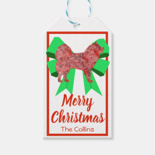 Samoyed Sammy Christmas Dog & Green Bow Small Gift Tags