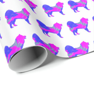 Samoyed Sammy Dog Silhouette Pink/Blue White Gift Wrapping Paper