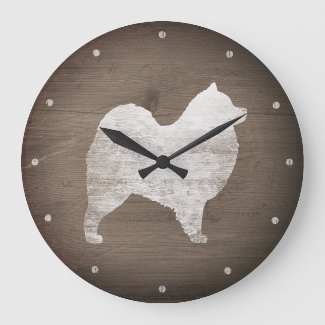 Samoyed Silhouette Rustic Large Clock (Front)
